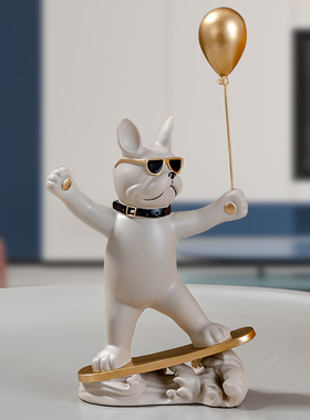 简约时尚卡通冲浪法斗犬装饰摆件
