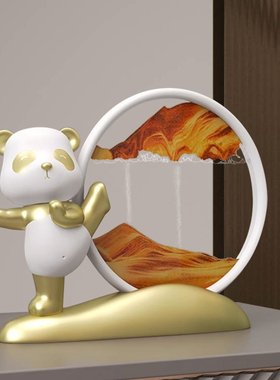 创意设计沙画太极熊猫流沙解压物件客厅桌面玄关电视柜高级感装饰