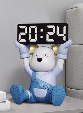 小熊闹钟卡通暴力熊公仔桌面摆件电子数字闹钟卧室客厅装饰小礼品