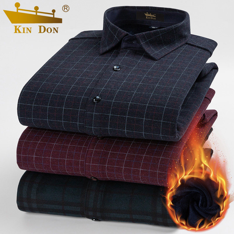 金盾加绒男士长袖中年寸衫条纹衬衫 瑞凡服饰衬衫