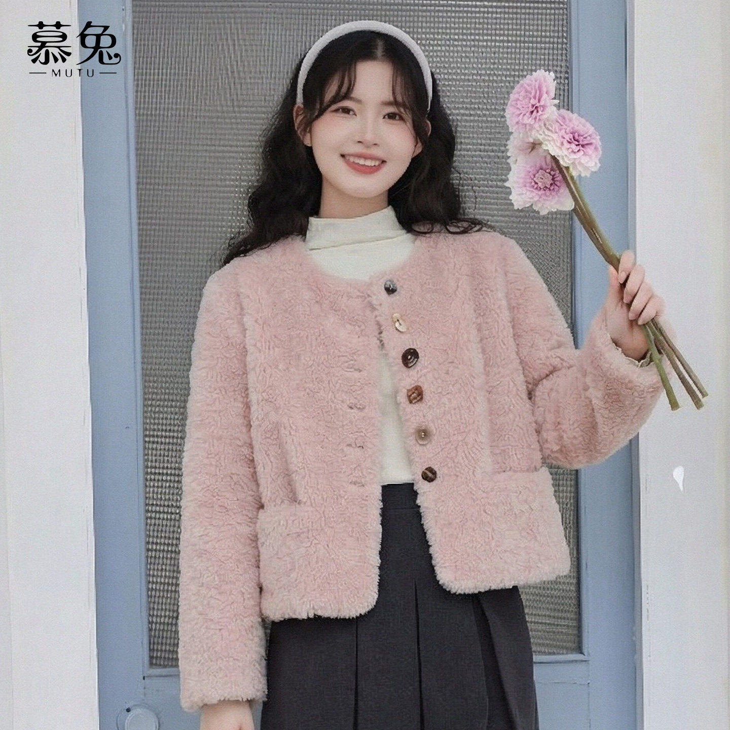慕兔小香风仿羊羔毛短款外套女2025冬季新款加厚保暖皮毛一体上衣,淘宝优惠券,粉丝福利购,淘宝优惠卷