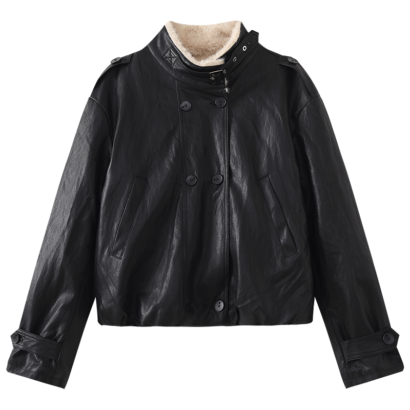 慕兔复古加绒PU皮衣外套女2025冬季新款小个子加厚机车服夹克上衣,淘宝优惠券,粉丝福利购,淘宝优惠卷