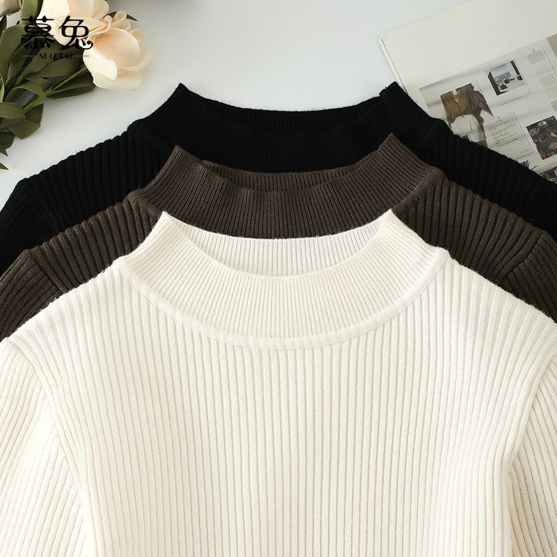 慕兔配大衣长袖针织连衣裙女秋季2025新款高级感内搭毛衣打底长裙 - 图2