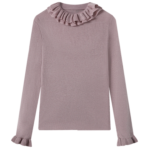 慕兔温柔风荷叶边领针织衫女2025冬季新款小个子修身显瘦打底上衣 - 图3