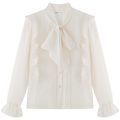 慕兔法式高级感雪纺上衣女2025秋季新款设计感小众长袖蝴蝶结衬衫 - 图3