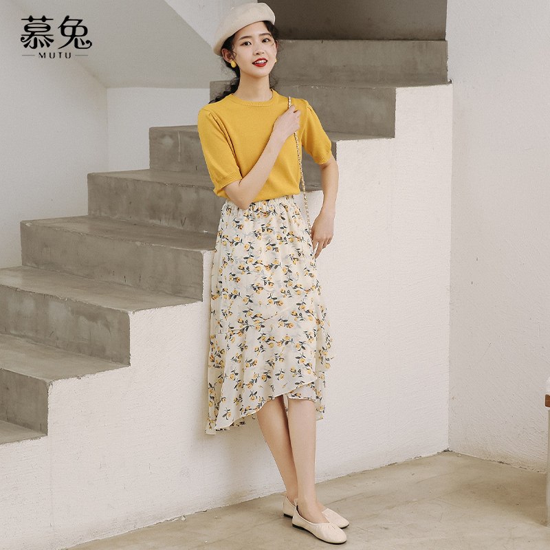 碎花雪纺中长款春夏2020新款半身裙 慕兔半身裙