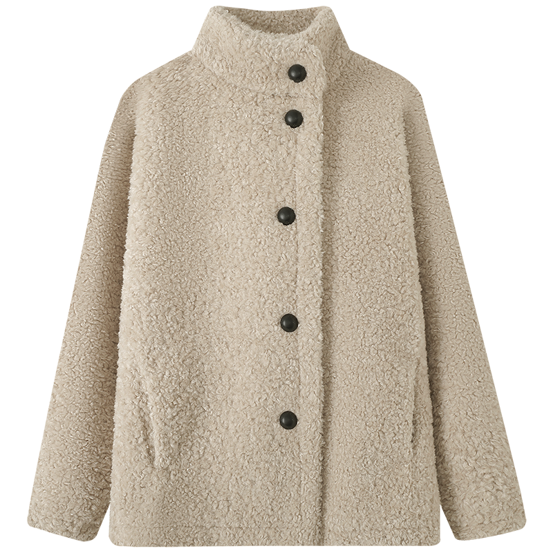 慕兔复古立领仿羊羔毛外套女2025冬季新款小个子皮毛一体宽松上衣,淘宝优惠券,粉丝福利购,淘宝优惠卷