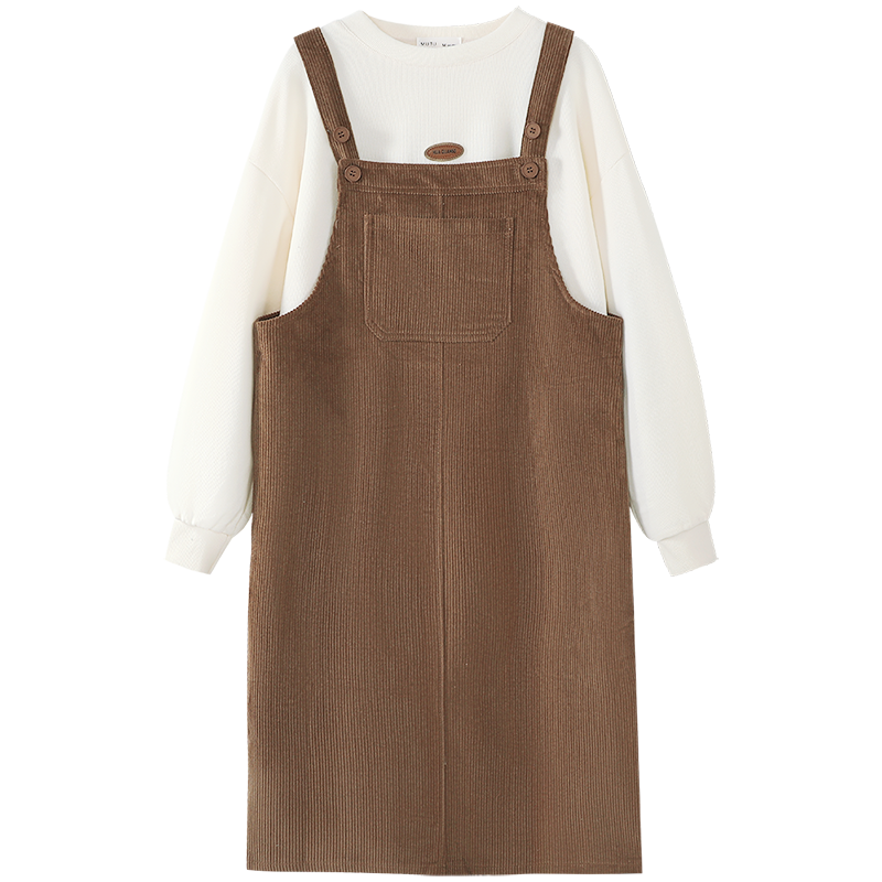 慕兔小个子盐系穿搭两件套装女2025秋新款学院风卫衣灯芯绒背带裙,淘宝优惠券,粉丝福利购,淘宝优惠卷