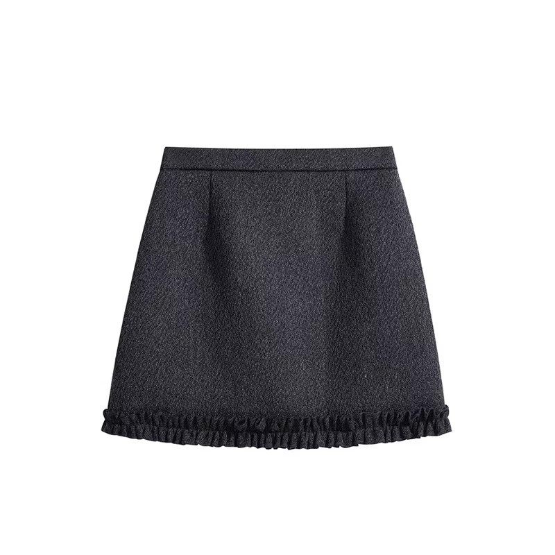 深灰色毛呢半身裙女秋冬新款高腰显瘦字裙大码百搭花边包臀短裙,淘宝优惠券,粉丝福利购,淘宝优惠卷