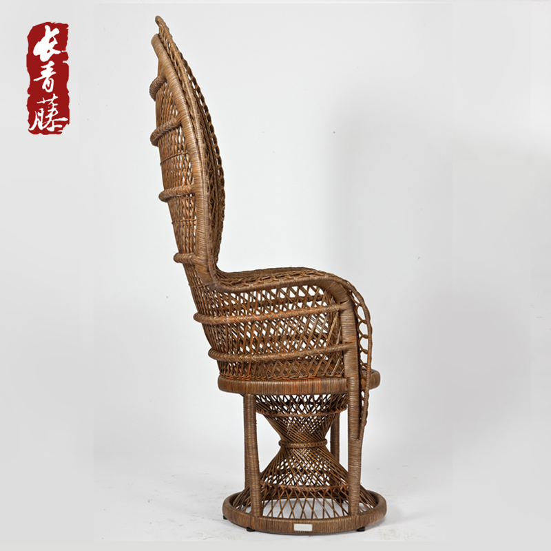 长青藤藤编东南亚印度椅阳台客厅休闲椅高靠背影楼展厅藤椅子_虎窝淘
