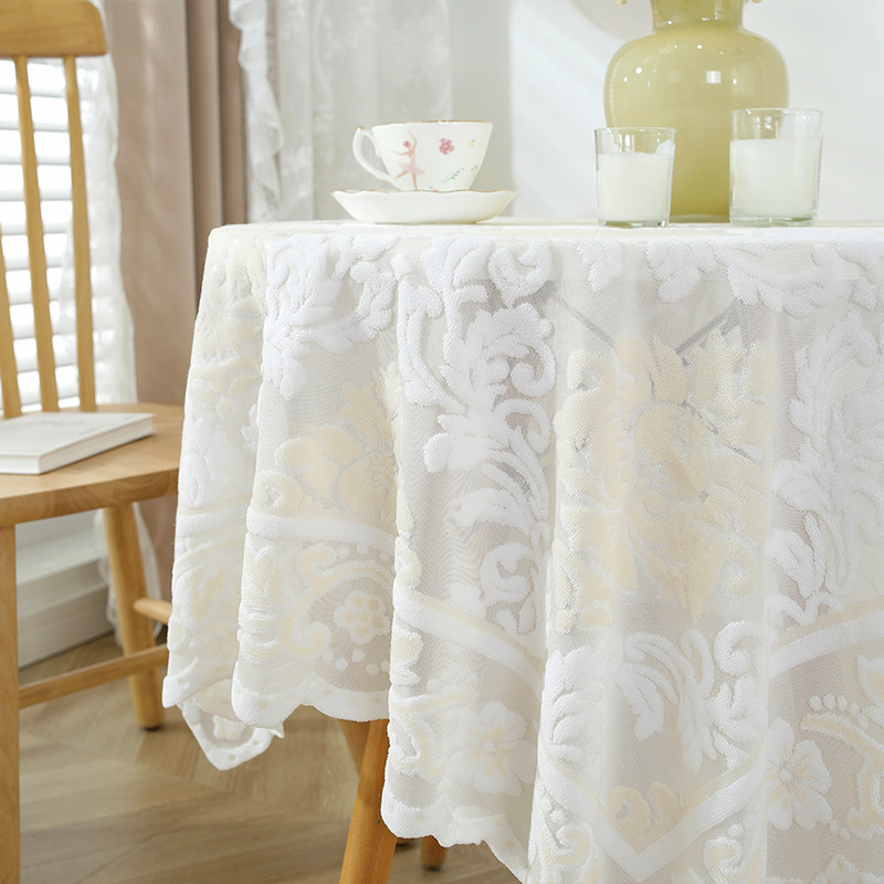 米白蕾丝桌布高级感北欧台布圆桌盖布长方形绣花纱盖巾茶几床头柜,淘宝优惠券,粉丝福利购,淘宝优惠卷