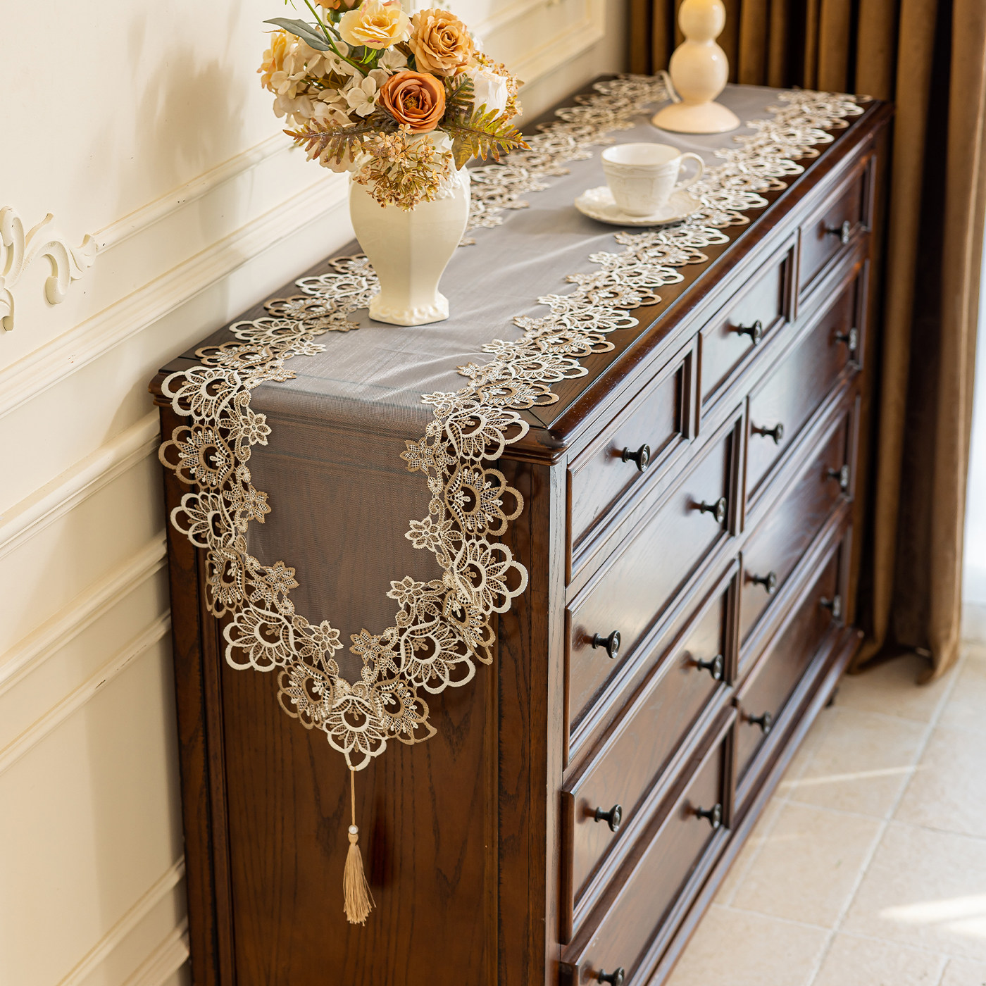 欧式茶几电视柜桌布桌旗布艺蕾丝鞋柜美式梳妆台台布长条防尘盖布,淘宝优惠券,粉丝福利购,淘宝优惠卷