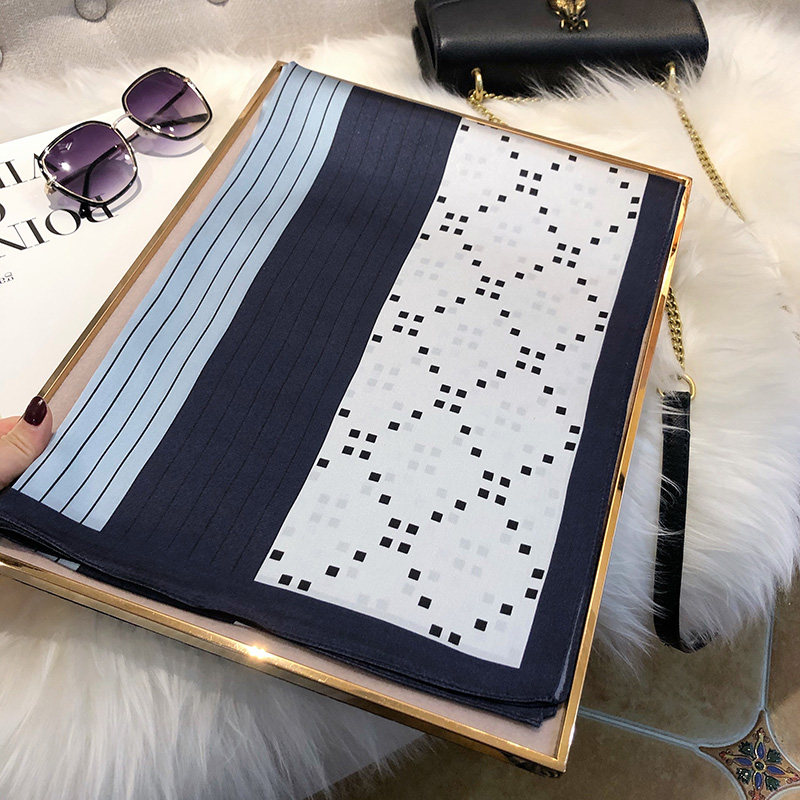 蓝色真丝丝巾女百搭秋冬装饰披肩两用100%桑蚕丝长款韩版围巾装饰,淘宝优惠券,粉丝福利购,淘宝优惠卷