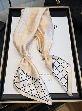 100%真丝米色珍珠磁扣项链小领巾