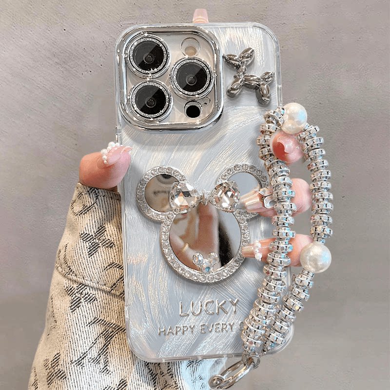 精孔羽纱钻石米奇适用苹果15proamx手机壳华为mate60pro新Pura70女款OPPOReno12高级感VIVOS19全包小米14镜子