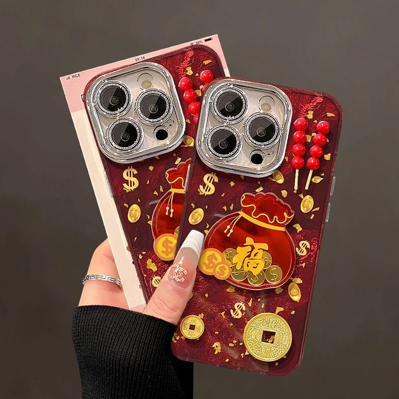 精孔冰川纹金币福袋公仔适用苹果16手机壳iphone15/13新11promax华为mate60pro女Pura70荣耀200小米14/Reno12