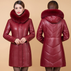 Кожаная куртка 冬装新款加厚中老年女装皮衣棉服中长款大码中年妈妈装皮棉袄外套