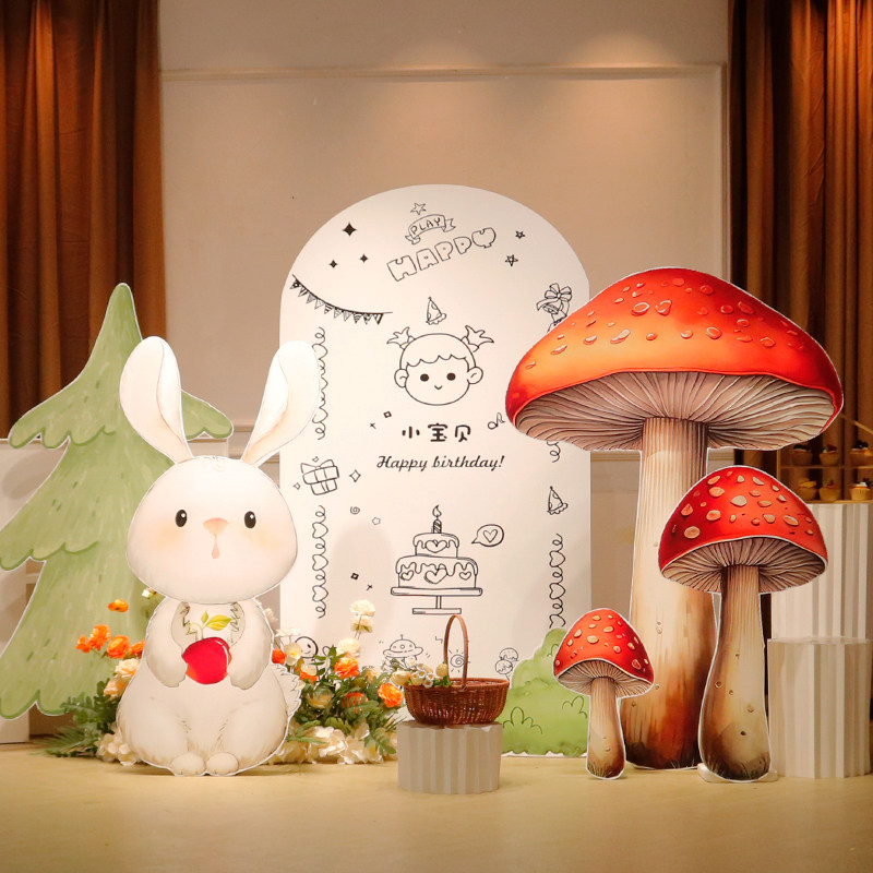 兔子蘑菇男女孩周岁生日布置背景kt板兔宝宝场景酒店装饰气球定制,淘宝优惠券,粉丝福利购,淘宝优惠卷