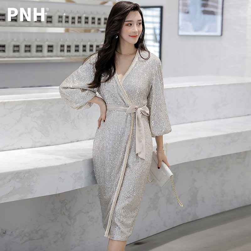 品诺狐亮片秋冬2020新款流行连衣裙 品诺狐新德瑞娜连衣裙