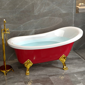 欧凯伦带脚复古浴缸家用小户型亚克力珠光板独立式贵妃椭圆浴盆