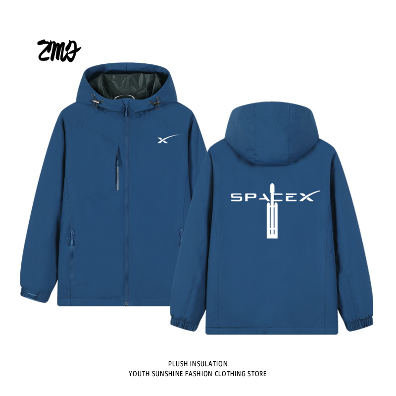 spacex衣服太空探索技术星舰发射ins猎鹰九号冲锋衣加绒外套男女 - 图1