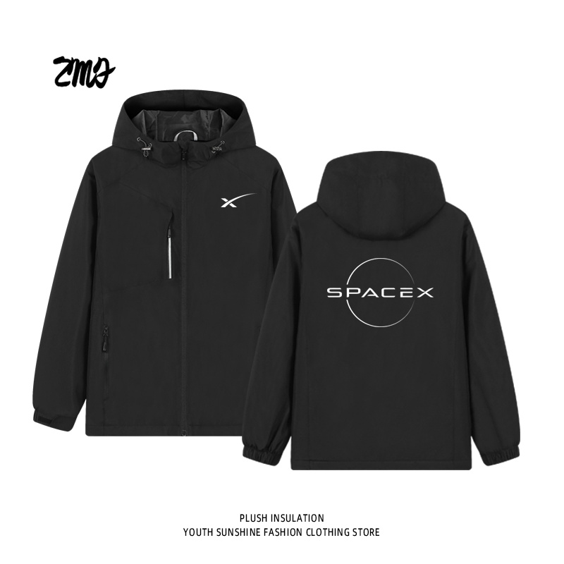 spacex衣服太空探索技术星舰发射ins猎鹰九号冲锋衣加绒外套男女 - 图2