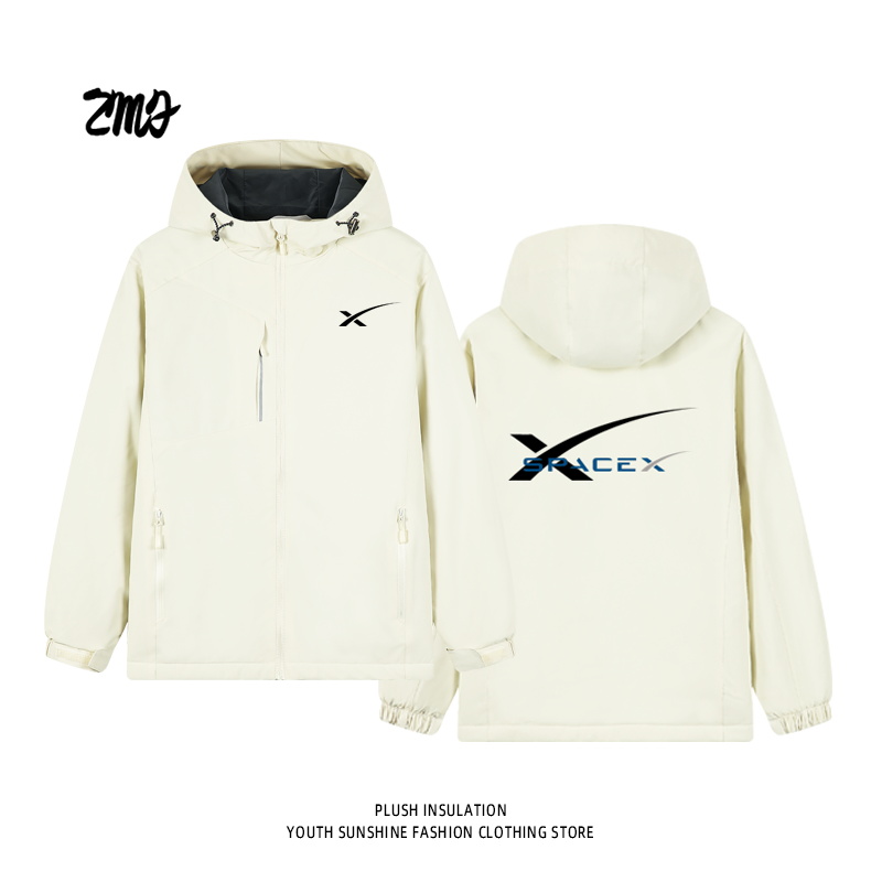 spacex衣服太空探索技术星舰发射ins猎鹰九号冲锋衣加绒外套男女 - 图0