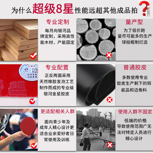 银河乒乓球拍 专业级8星单拍中大学生上课兵乓球拍八星高弹横直拍 - 图0