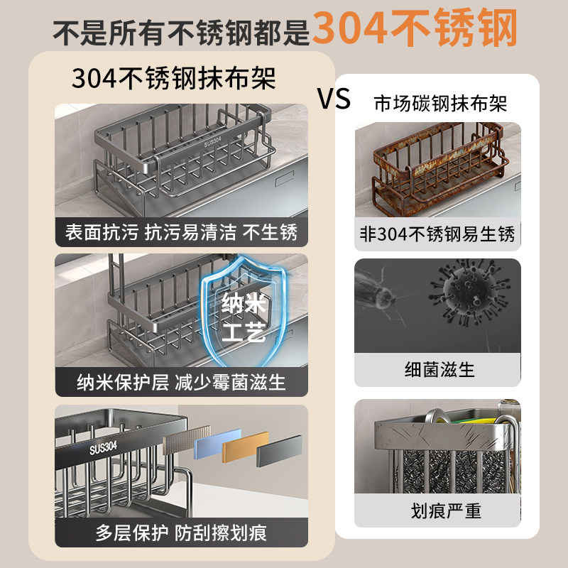 304不锈钢厨房置物架水槽沥水架窄边收纳海绵钢丝球水龙头置物架,淘宝优惠券,粉丝福利购,淘宝优惠卷