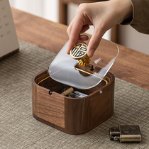 New Chinese Ashtrays Advanced Sensation Small Crowdhome Living Room Bedroom With Cover Anti Fly Ash Black Walnut Wood Light Extravagant Business