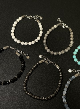 小心袖口 Vintage中古原创黑玛瑙叠戴串珠手链男女小众设计感手饰