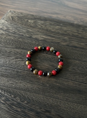 小心袖口 Vintage中古虎眼玛瑙檀木手链复古简约串珠男女日常配饰