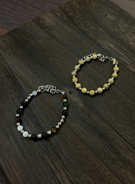 小心袖口 中古Vintage天然石珠钛钢手链转运珠男女小众简约配饰