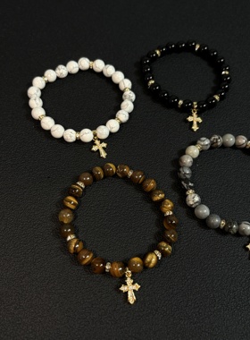 小心袖口 原创cleanfit中古天然虎眼石串珠手链男女简约小众配饰