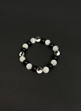 小心袖口 cleanfit猫眼黑白太极手链小众休闲叠戴串珠配饰手串