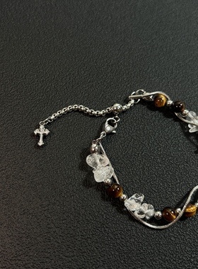 小心袖口 Vintage中古不规则串珠手链复古百搭虎眼石小众男女配饰