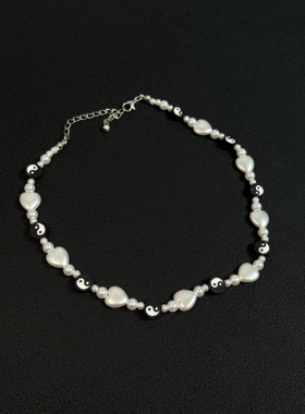 小心袖口 cleanfit爱心珍珠太极项链复古小众简约百搭男女配饰