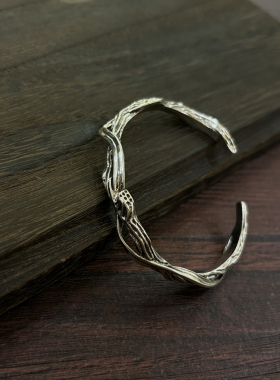 小心袖口 25AW Vintage中古浮木雕纹手镯寂侘男女小众高级感手环