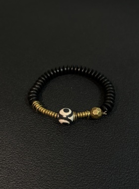 小心袖口 Vintage中古黑金天珠金属串珠手链小众简约复古配饰手串