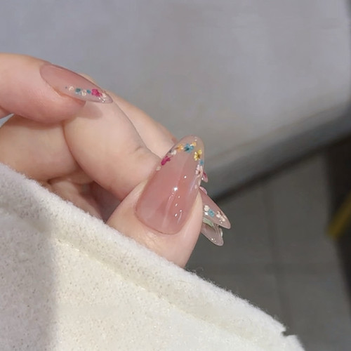 【春日繁花】纯手工穿戴甲春日小花温柔氛围感裸色显白简约美甲贴 - 图2
