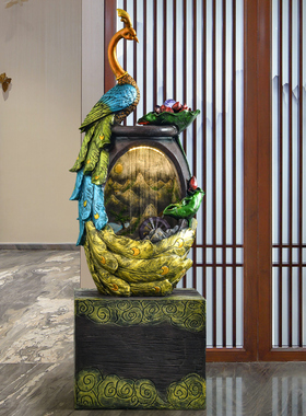 孔雀喷泉玄关美式风摆件结婚礼物