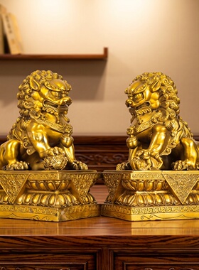 铜故宫北京狮子一对摆件前台客厅