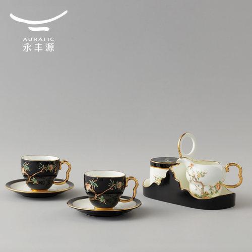 永丰源石榴家园杯碟套装花卉陶瓷咖啡杯套装轻奢下午茶茶具礼盒装 - 图1