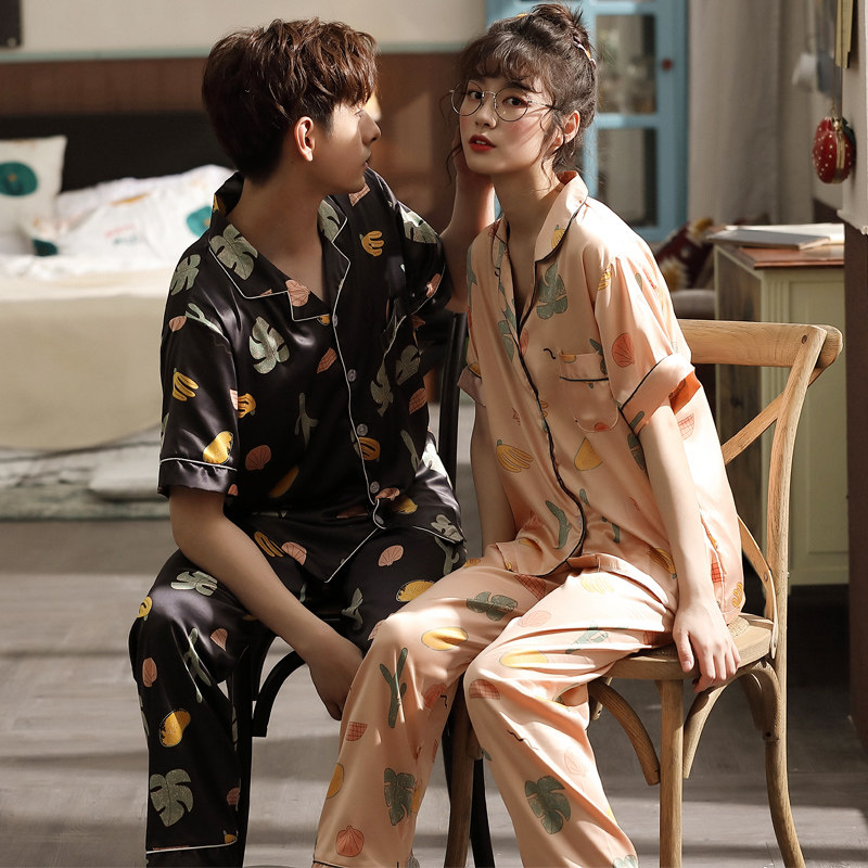 2套价情侣夏季冰丝短袖男女睡衣 梦莱婷睡衣/家居服套装