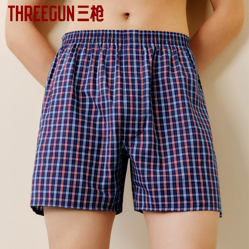三枪男士阿罗裤纯棉舒适透气宽松格子色织男平角四角裤,淘宝优惠券,粉丝福利购,淘宝优惠卷