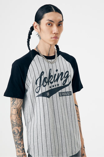 JOKESTER夏季原创潮牌条纹棒球上衣海魂衫短袖圆领休闲男字母T恤 - 图0