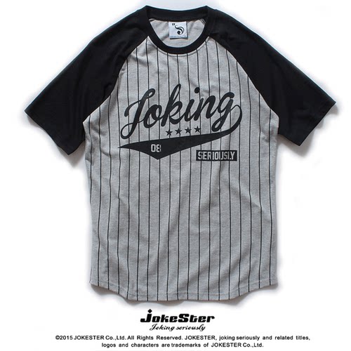 JOKESTER夏季原创潮牌条纹棒球上衣海魂衫短袖圆领休闲男字母T恤 - 图3