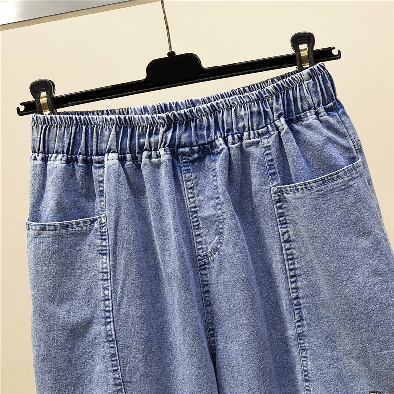 2020夏季刺绣老爹裤超火八分牛仔裤 简羽牛仔裤