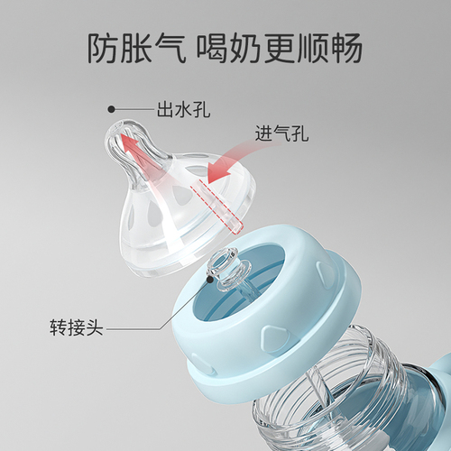 婴儿玻璃奶瓶防胀气防摔防呛新生儿宝宝鸭嘴吸管喝水杯0-3到6个月