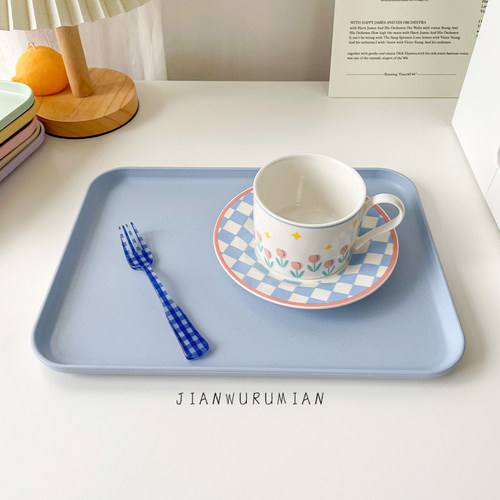 韩式ins简约纯色马卡龙色托盘小麦秸秆料理盘一人食茶盘 - 图1